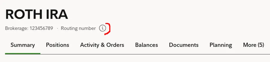 Getting routing number, which essentially is clicking on the information symbol shaped by (i)