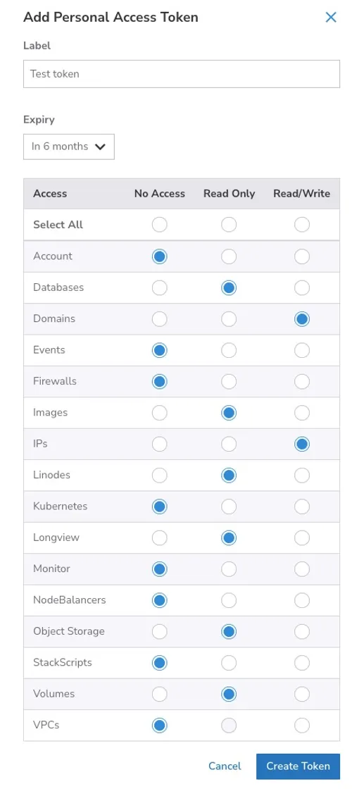 Image of scoped tokens with linode